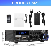 1200W zesilovač, HiFi audio Stereo BT přenosné rádio do auta nebo domů, s dálkovým ovládáním a mini 2CH LCD displejem, 12 V / 22